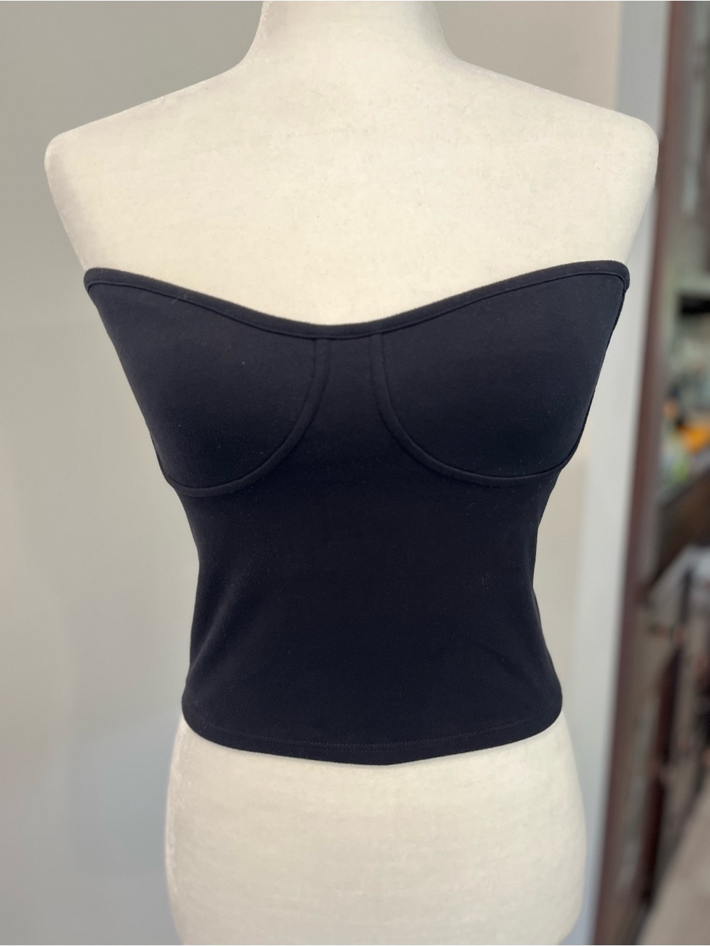 Joah Brown Black Strapless Bustier Crop Top